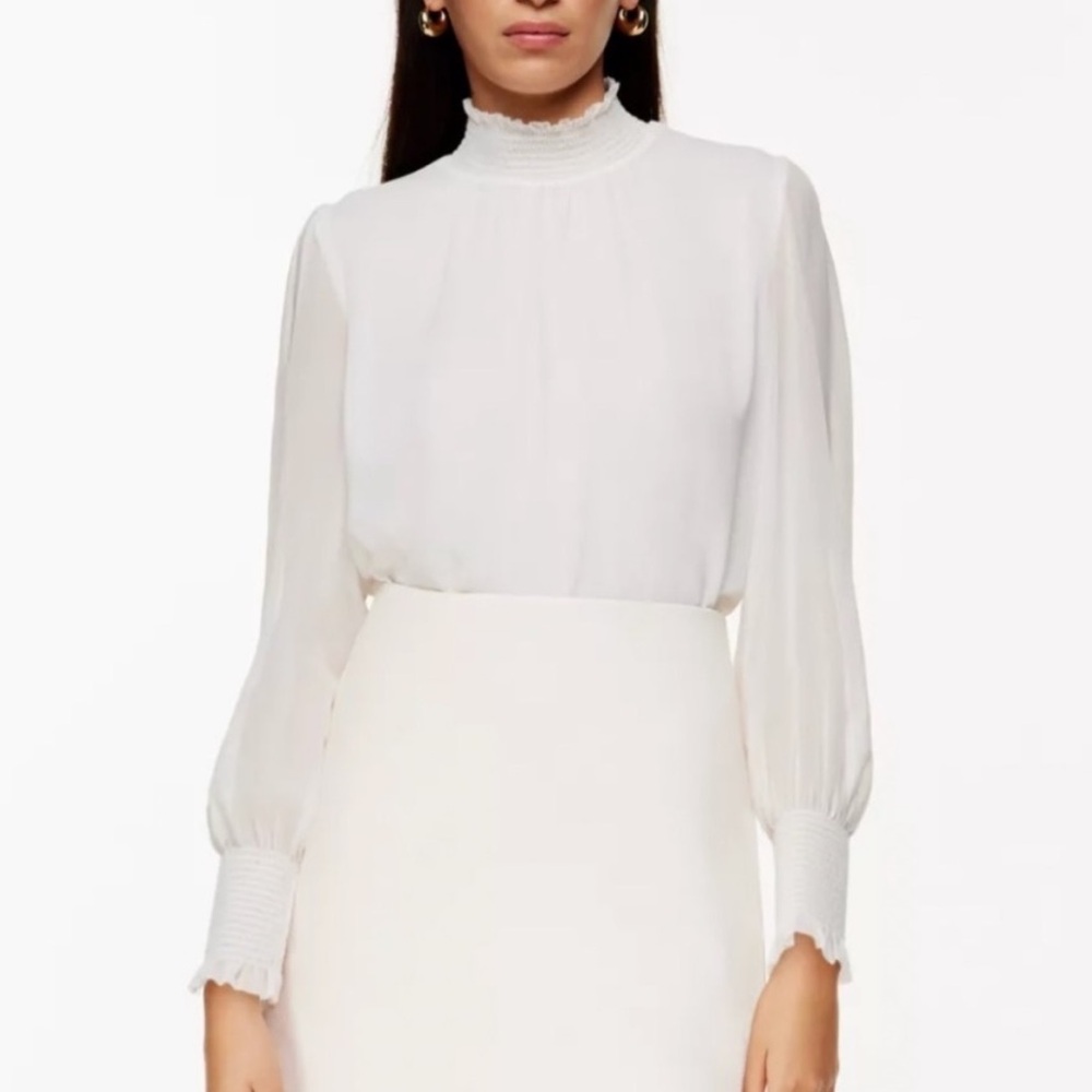 Aritzia Valencia White Long Sleeve Blouse